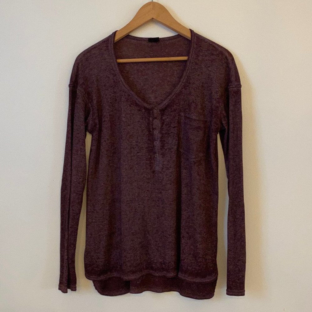 Free Press Plum Scoop-Neck Thermal Henley Top